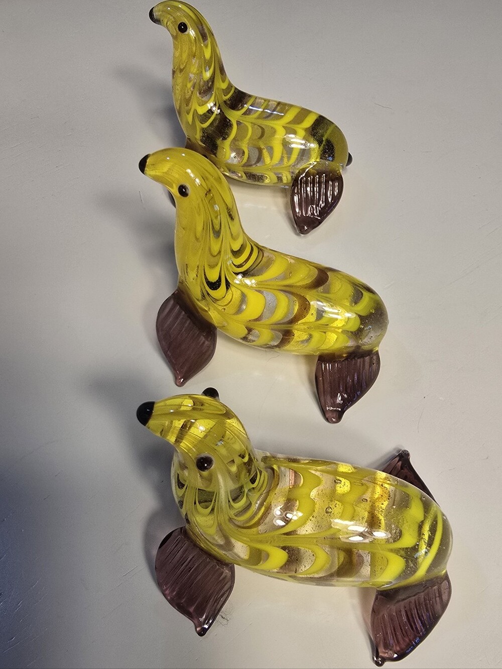 🦭Set 3 Glass Seals Fitz & Floyd Yellow Hand-Blown Glass Seal Sea Lion Figurines - Picture 2 of 8